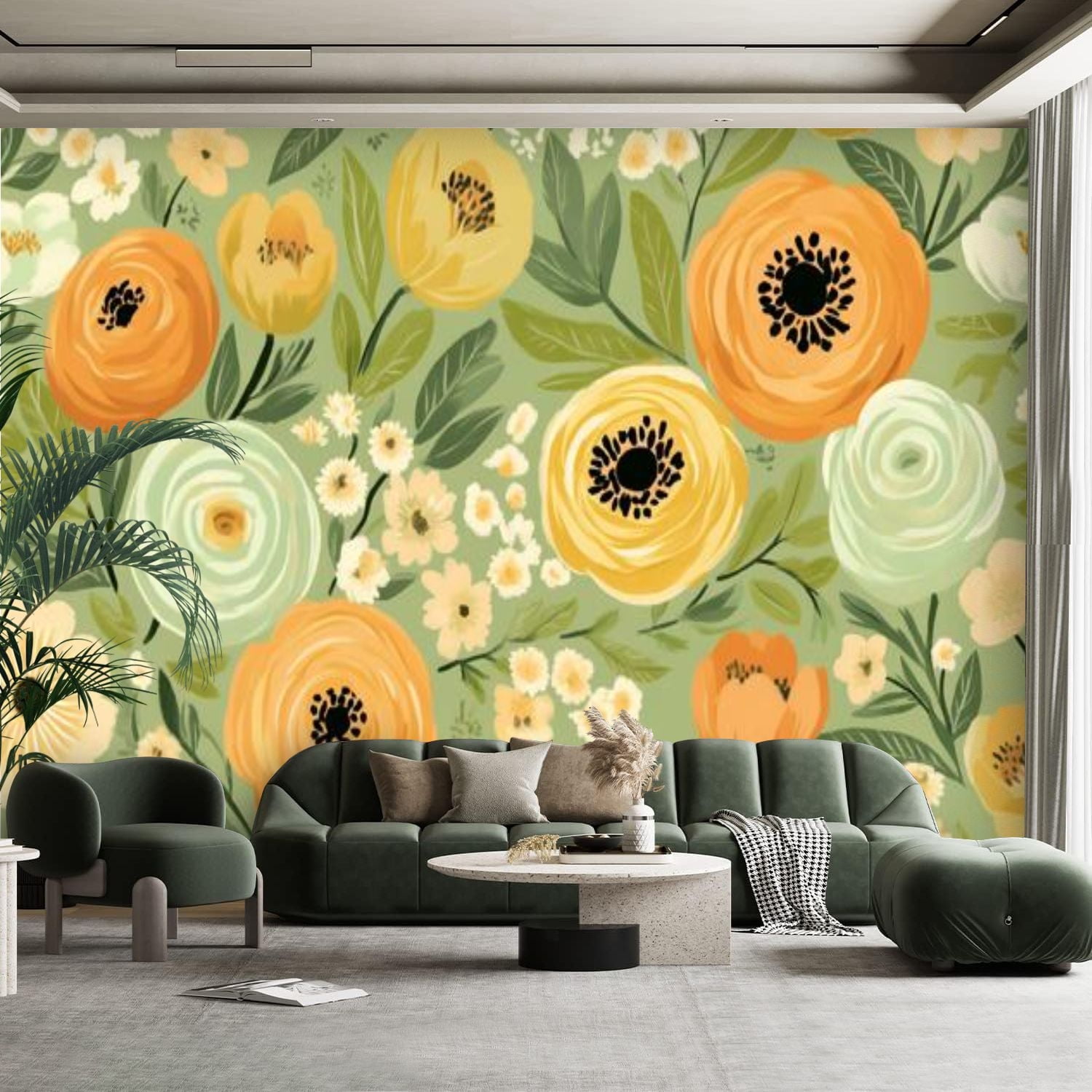Peel and Stick Canvas Wallpaper Wall Mural Vintage Floral Boho Floral ...