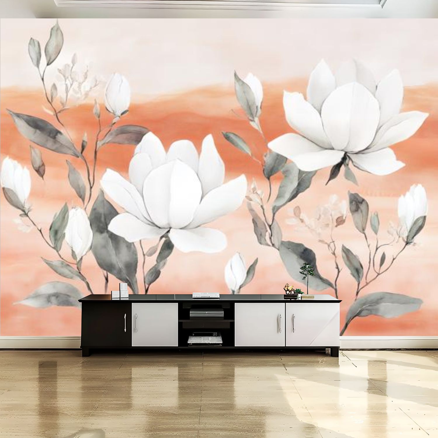 Peel and Stick Canvas Wallpaper Wall Mural Vintage White Magnolia ...