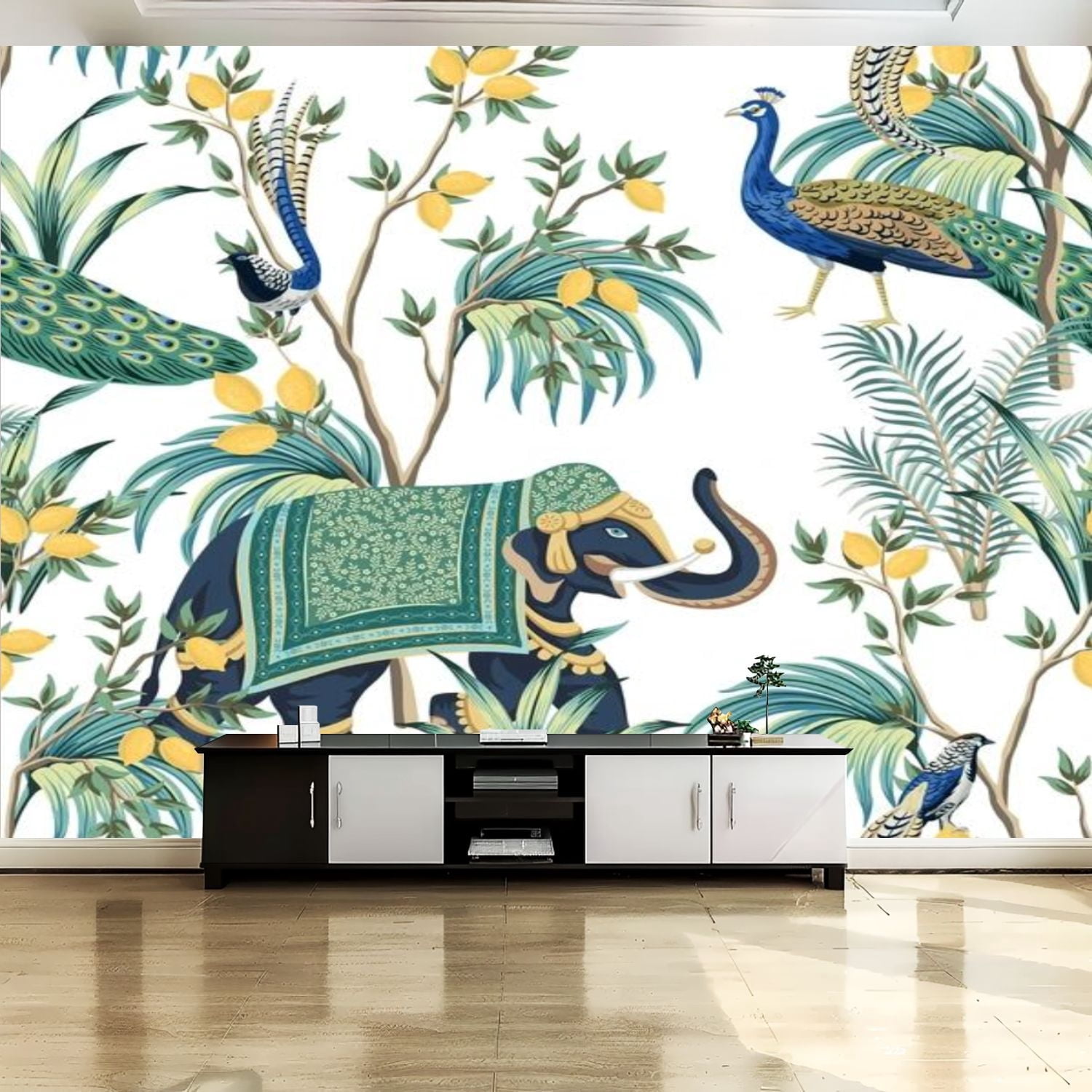 Peel and Stick Canvas Wallpaper Wall Mural Vintage botanical lemon tree ...