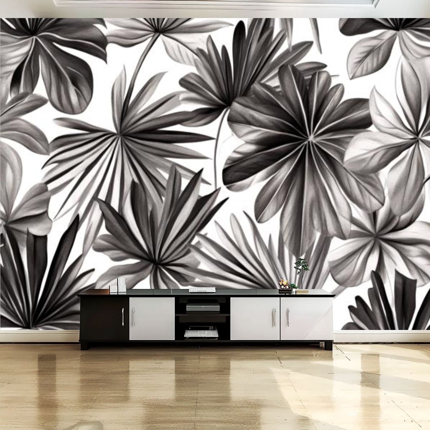 Peel and Stick Canvas Wallpaper Wall Mural Watercolor Botanical Leaf ...