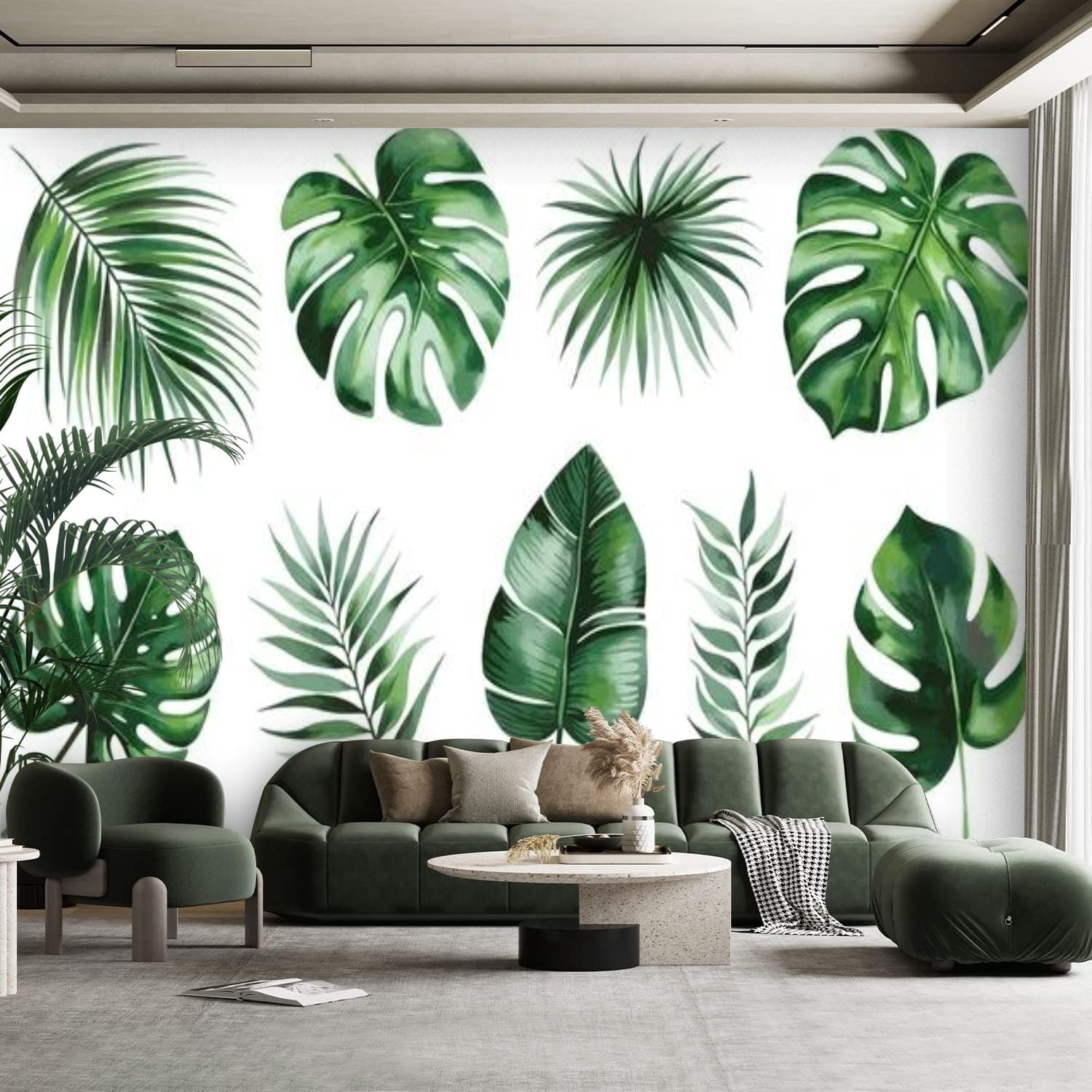Peel and Stick Canvas Wallpaper Wall Mural Watercolor Exotic tropical ...