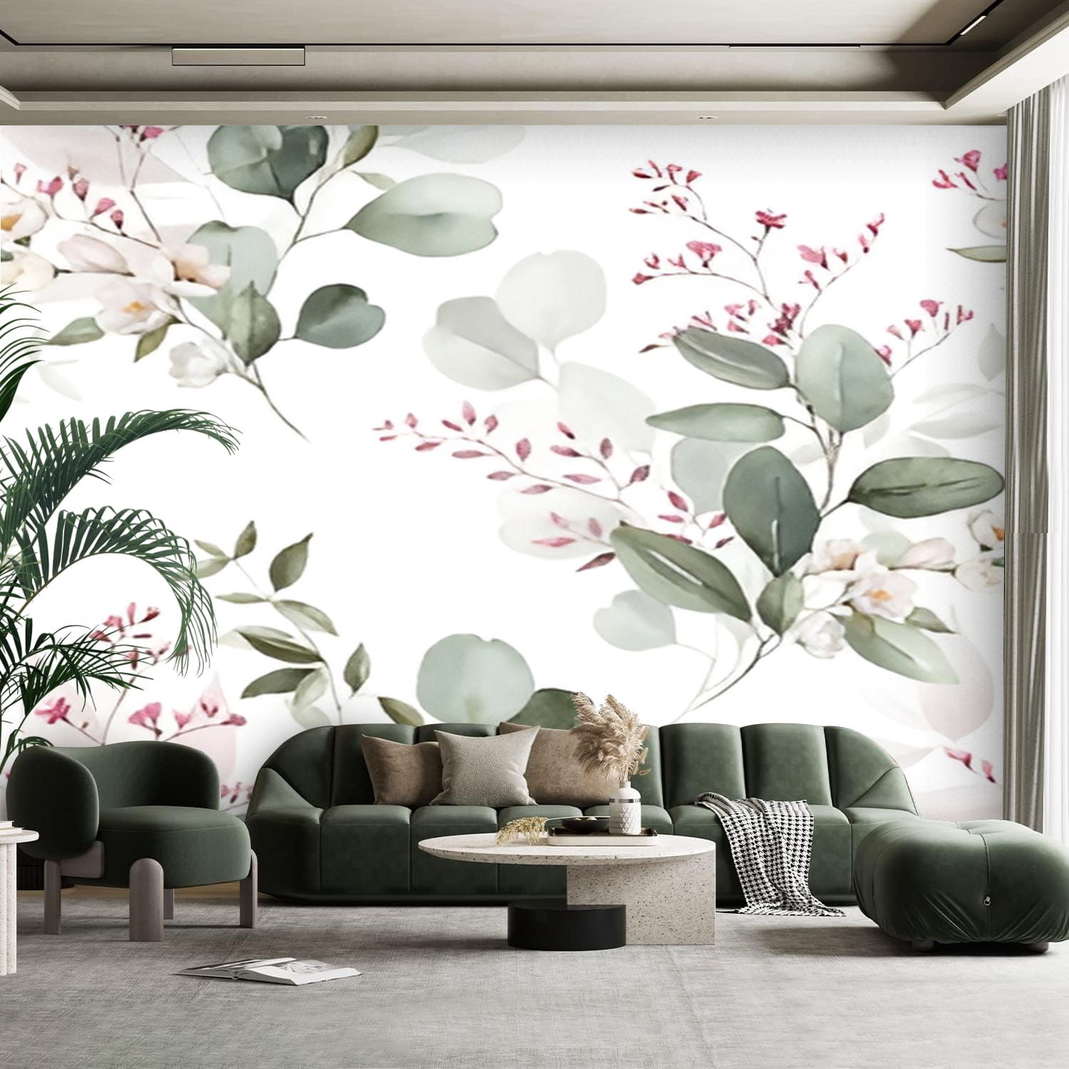 Peel and Stick Canvas Wallpaper Wall Mural Watercolor floral seamless ...