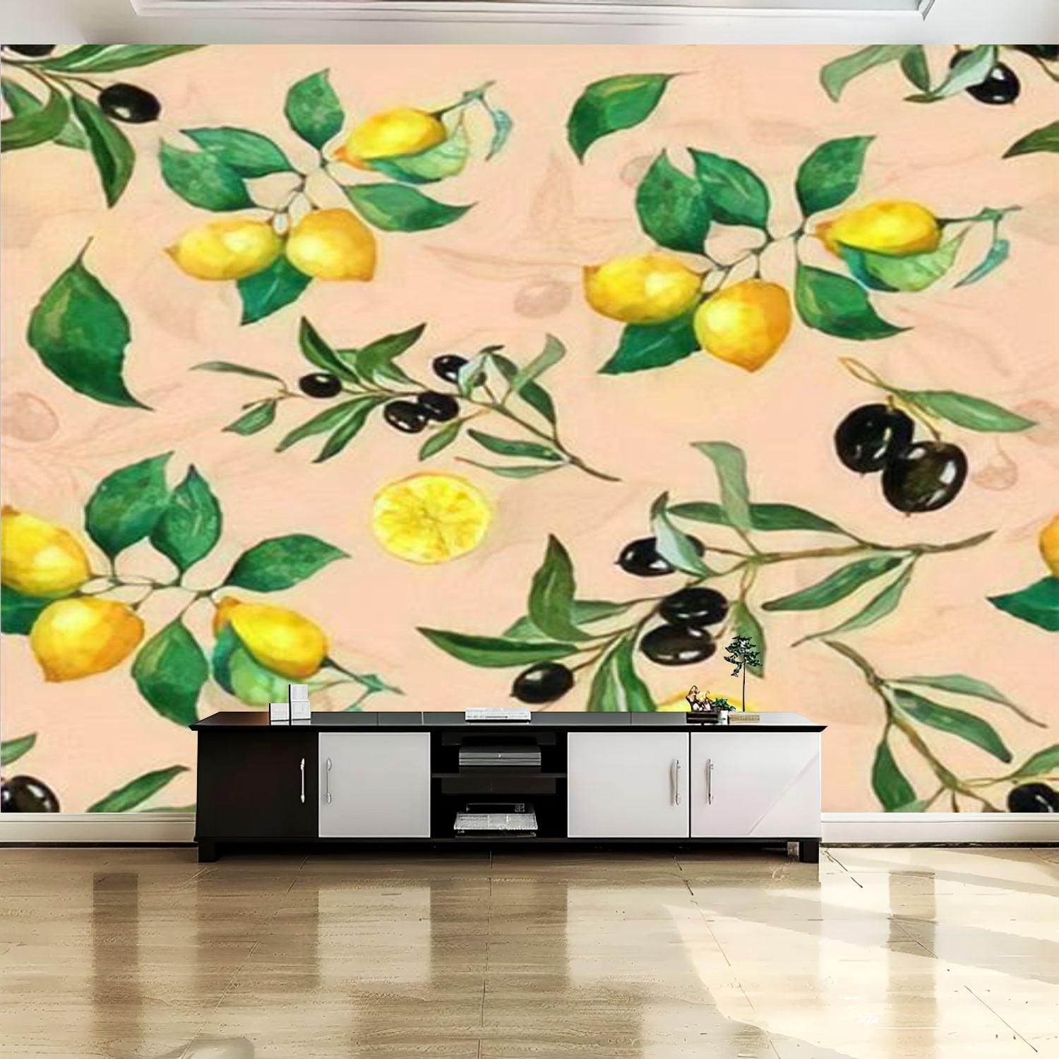 Peel and Stick Canvas Wallpaper Wall Mural Watercolor seamless lemon ...