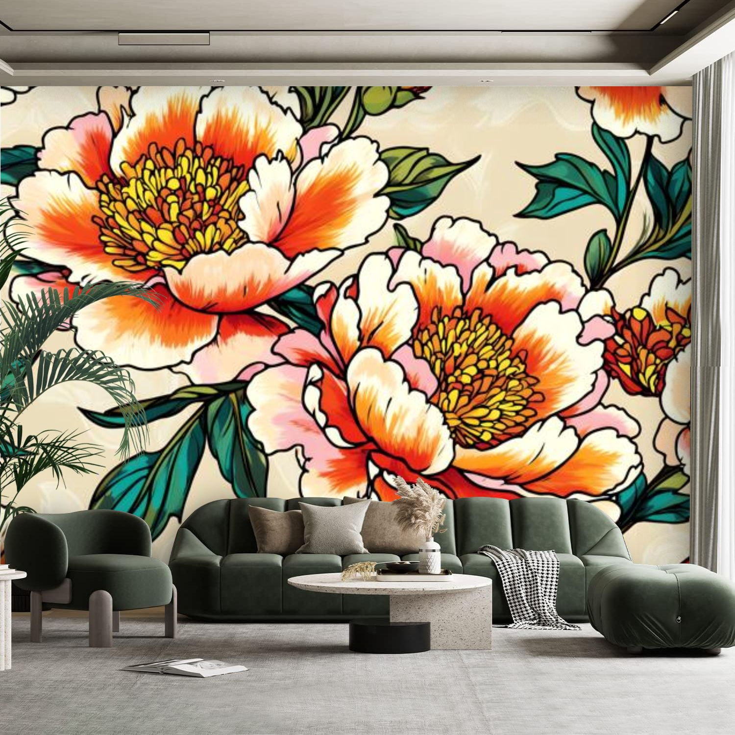Peel and Stick Canvas Wallpaper Wall Mural White Floral Removable ...