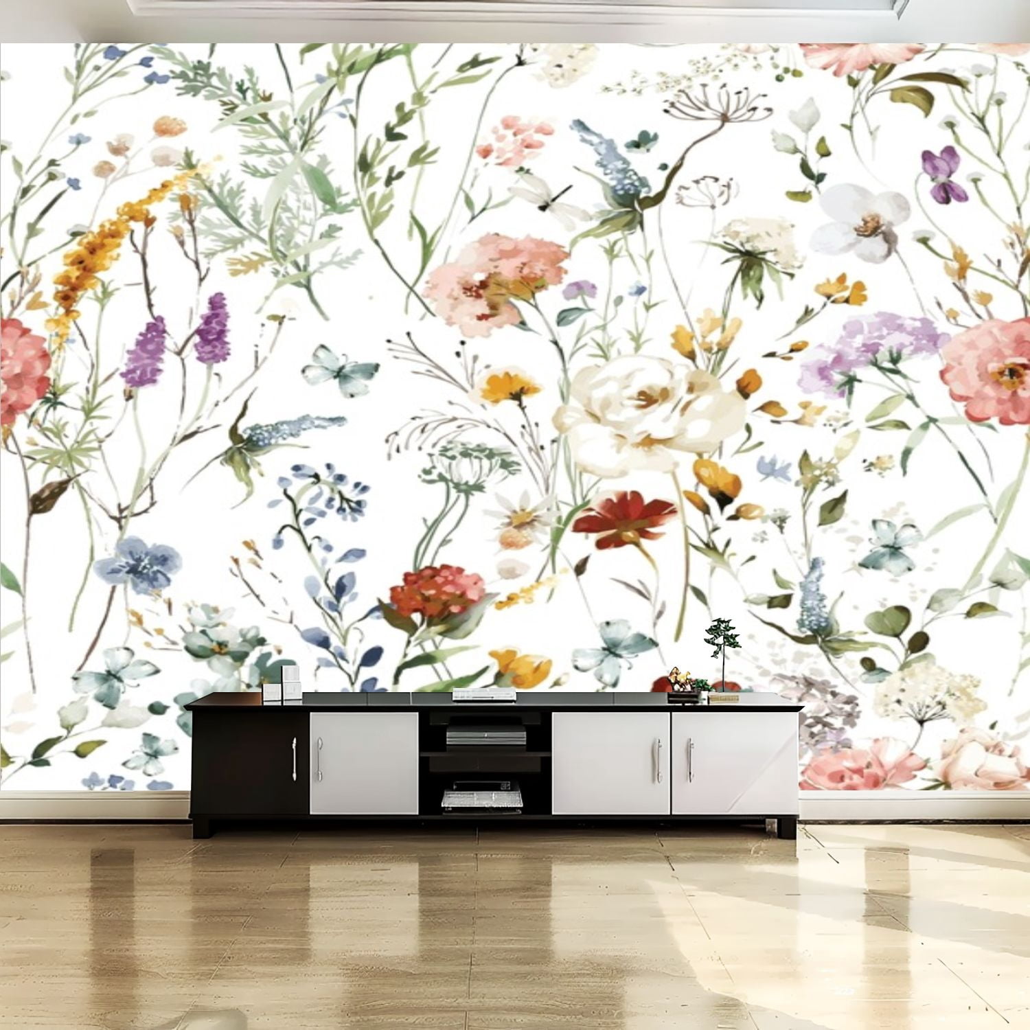 Peel and Stick Canvas Wallpaper Wall Mural Wildflower Watercolor ...
