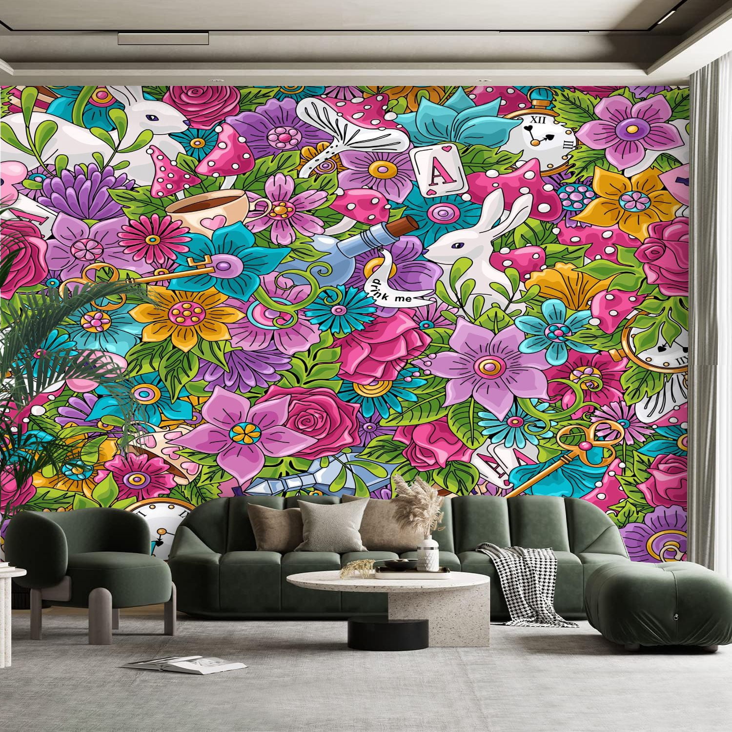 Peel and Stick Canvas Wallpaper Wall Mural Wonderland seamless pattern ...