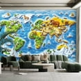thumbnail image 1 of Peel and Stick Canvas Wallpaper Wall Mural World Map Animals Continents Oceans Forests Mountains Illustrative Wall Art Self Adhesive and Removable 100in x 144in, 1 of 8