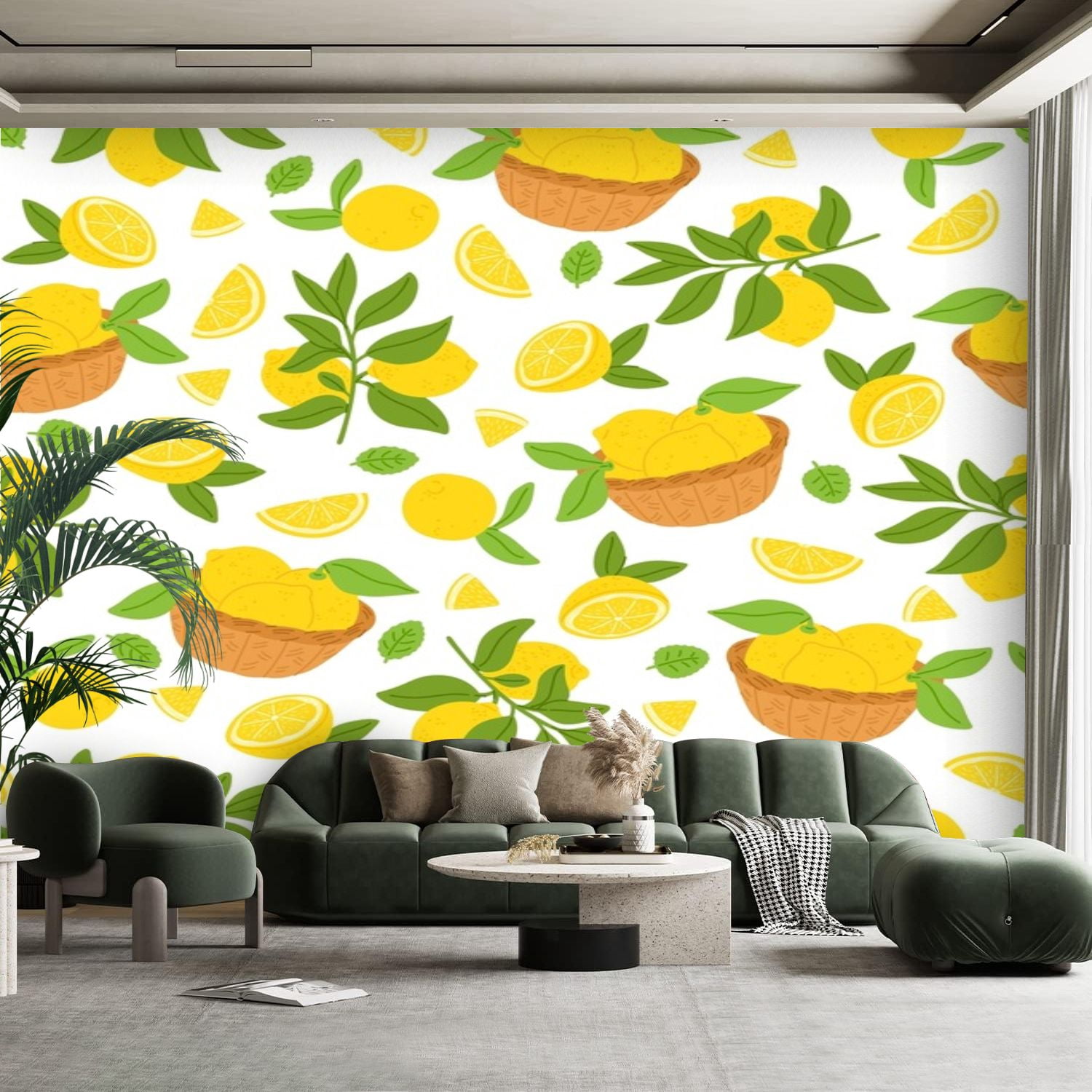 Peel and Stick Canvas Wallpaper Wall Mural Yellow lemons seamless Whole ...