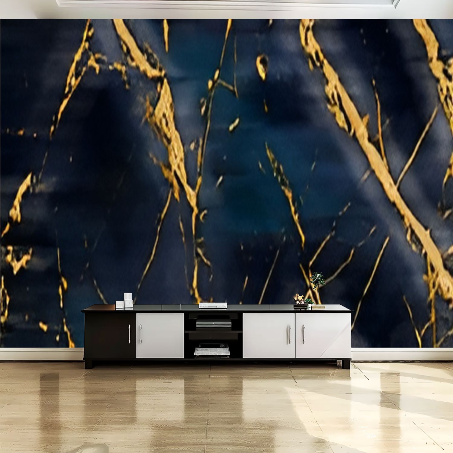 Peel and Stick Canvas Wallpaper Wall Mural abstract blue marble fake ...