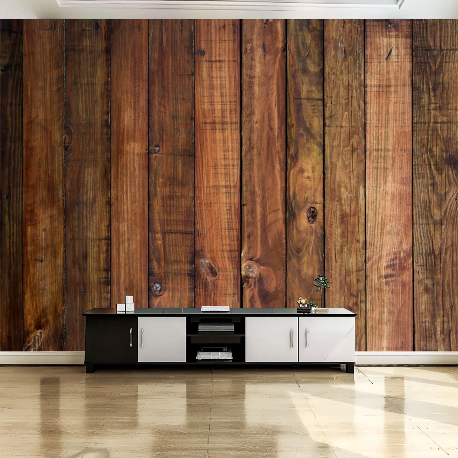 Peel and Stick Canvas Wallpaper Wall Mural dark wooden texture Wood ...