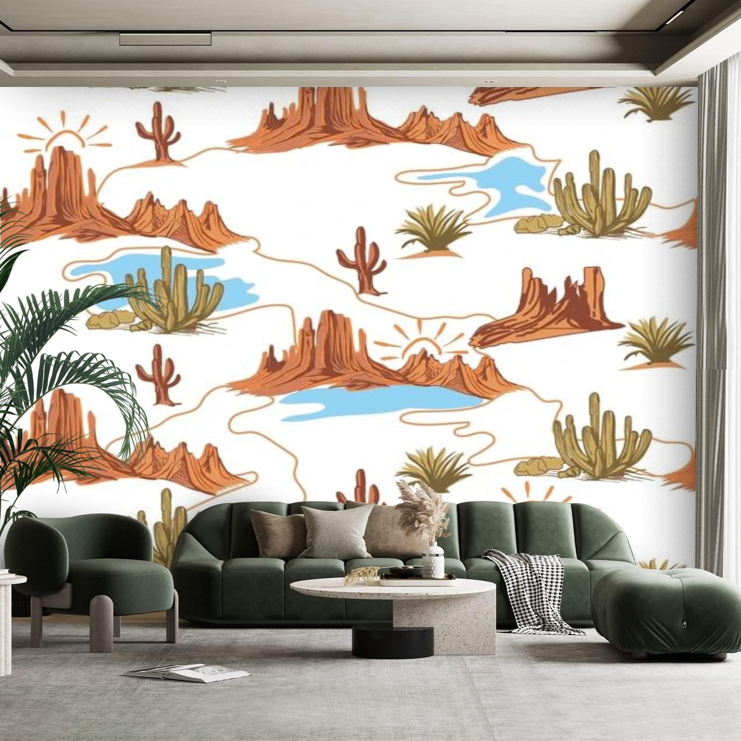 Peel and Stick Canvas Wallpaper Wall Mural desert patterns cactus ...