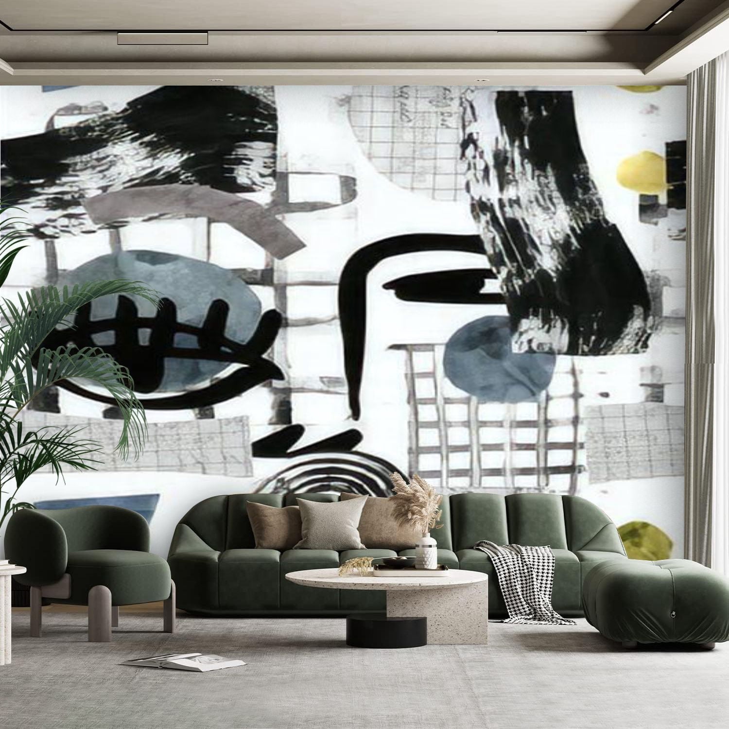 Peel and Stick Canvas Wallpaper Wall Mural drawn contemprary minimal ...