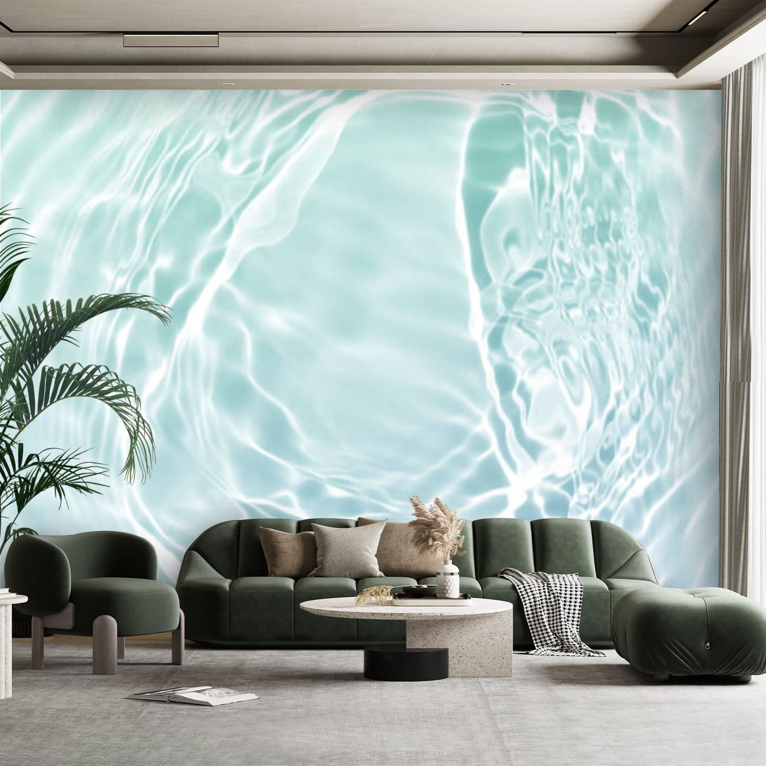Peel and Stick Canvas Wallpaper Wall Mural green blue water wave