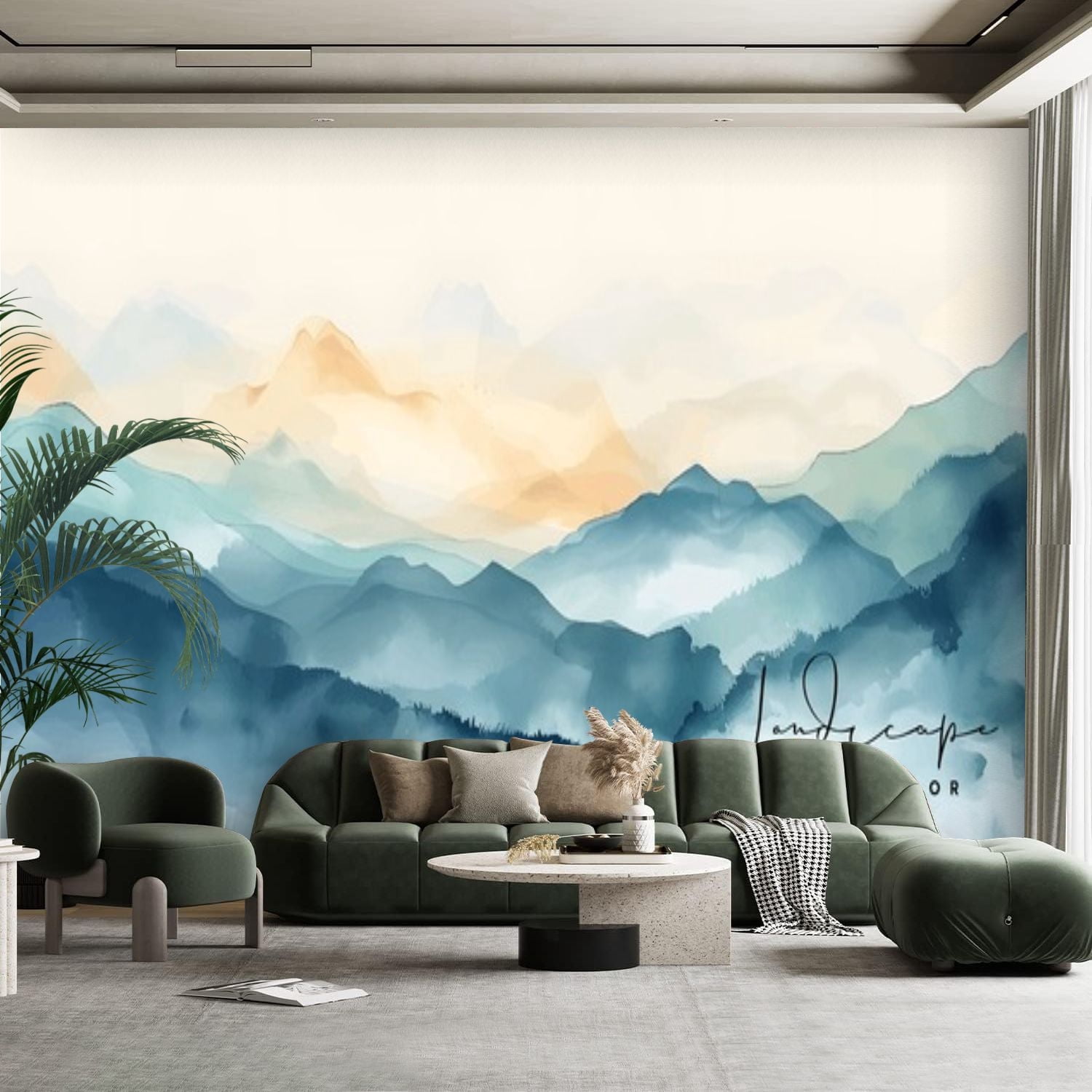 Peel and Stick Canvas Wallpaper Wall Mural mountain landscape Oriental ...