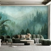 Peel and Stick Canvas Wallpaper Wall Mural painting forest trees misty sky painting evokes sense calm tranquility Wall Art Self Adhesive and Removable 100in x 144in