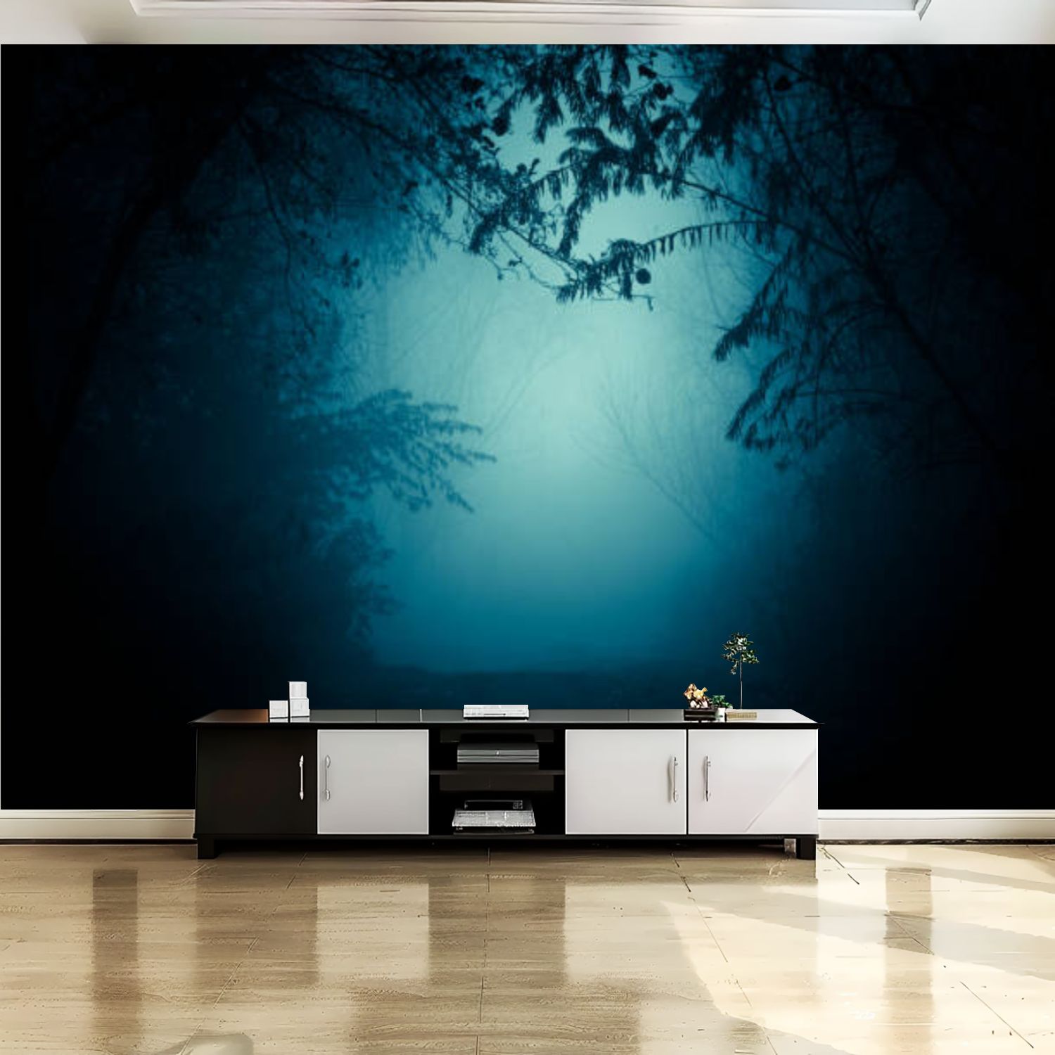 Peel and Stick Canvas Wallpaper Wall Mural pathway dark foggy forest ...
