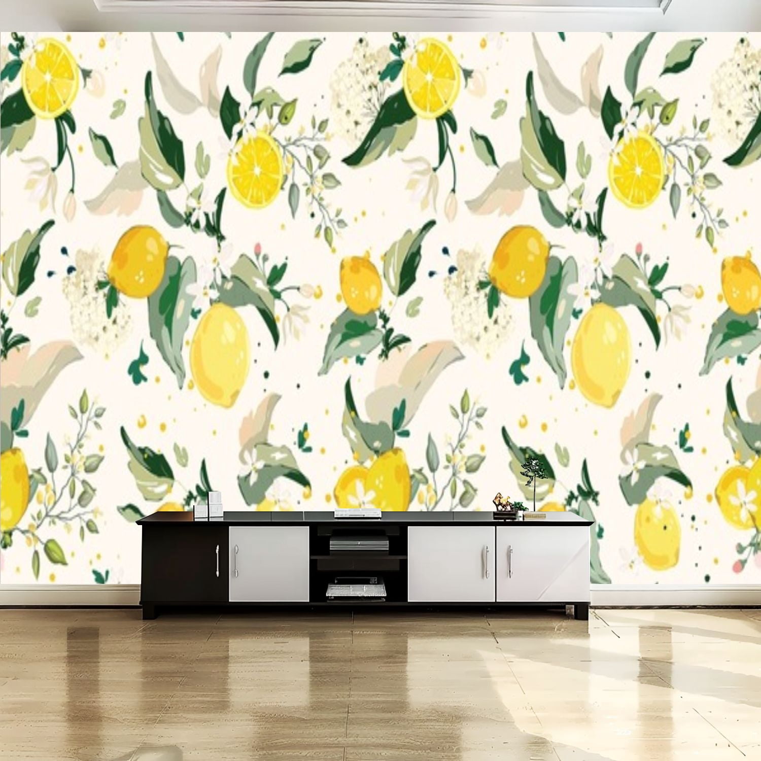 Peel and Stick Canvas Wallpaper Wall Mural seamless Set lemon branch ...
