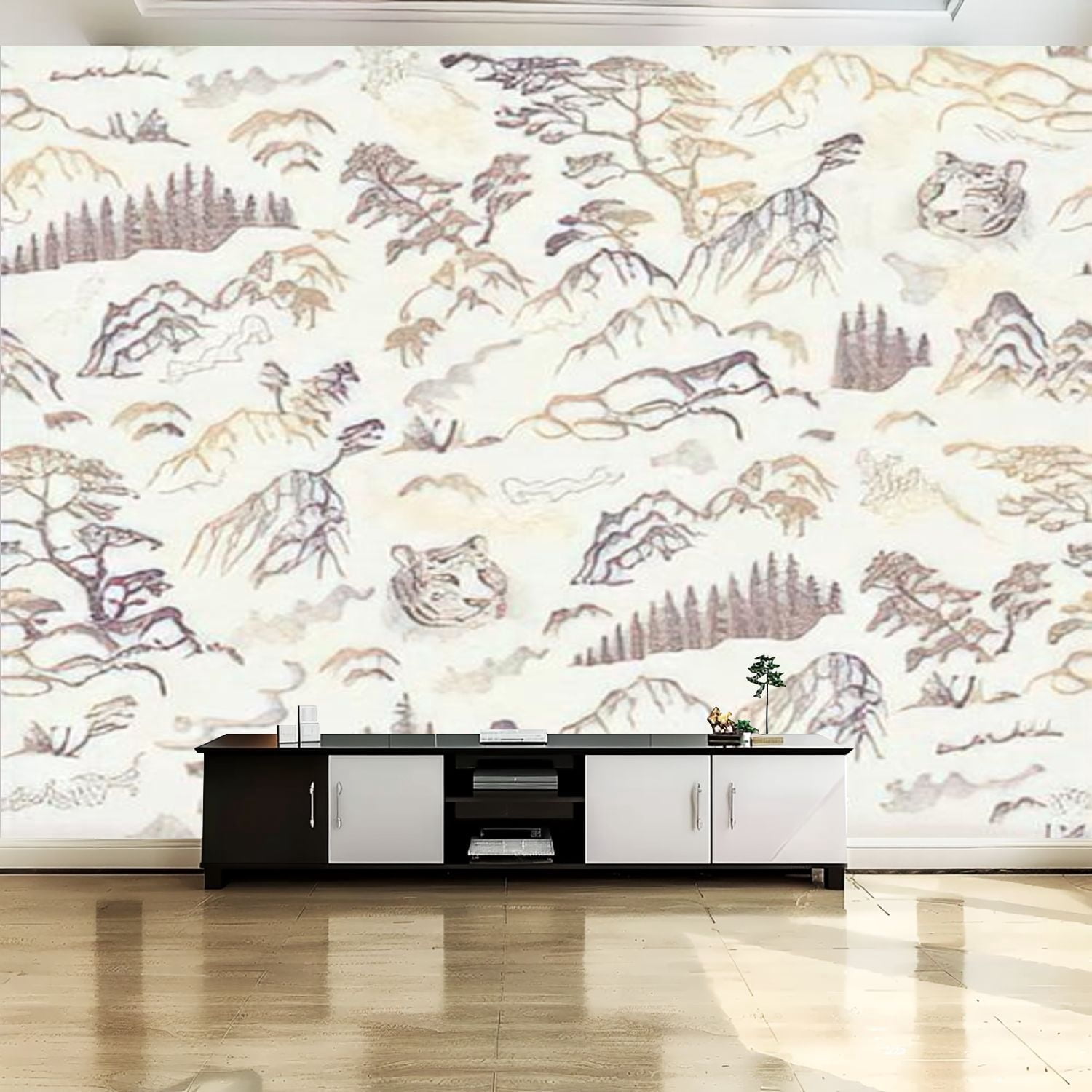 Peel and Stick Canvas Wallpaper Wall Mural seamless hand drawn sketches ...