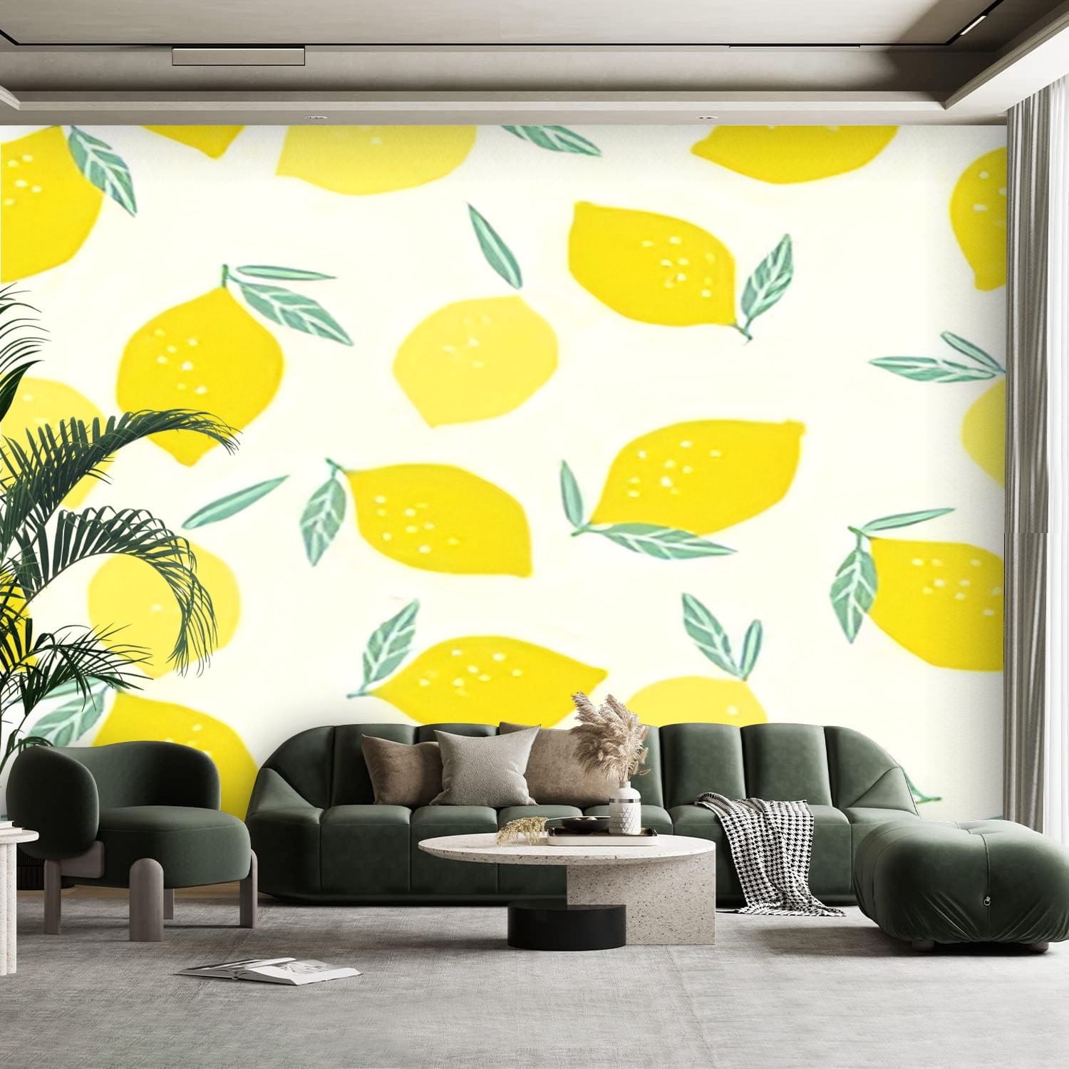 Peel and Stick Canvas Wallpaper Wall Mural seamless lemons Trendy hand ...