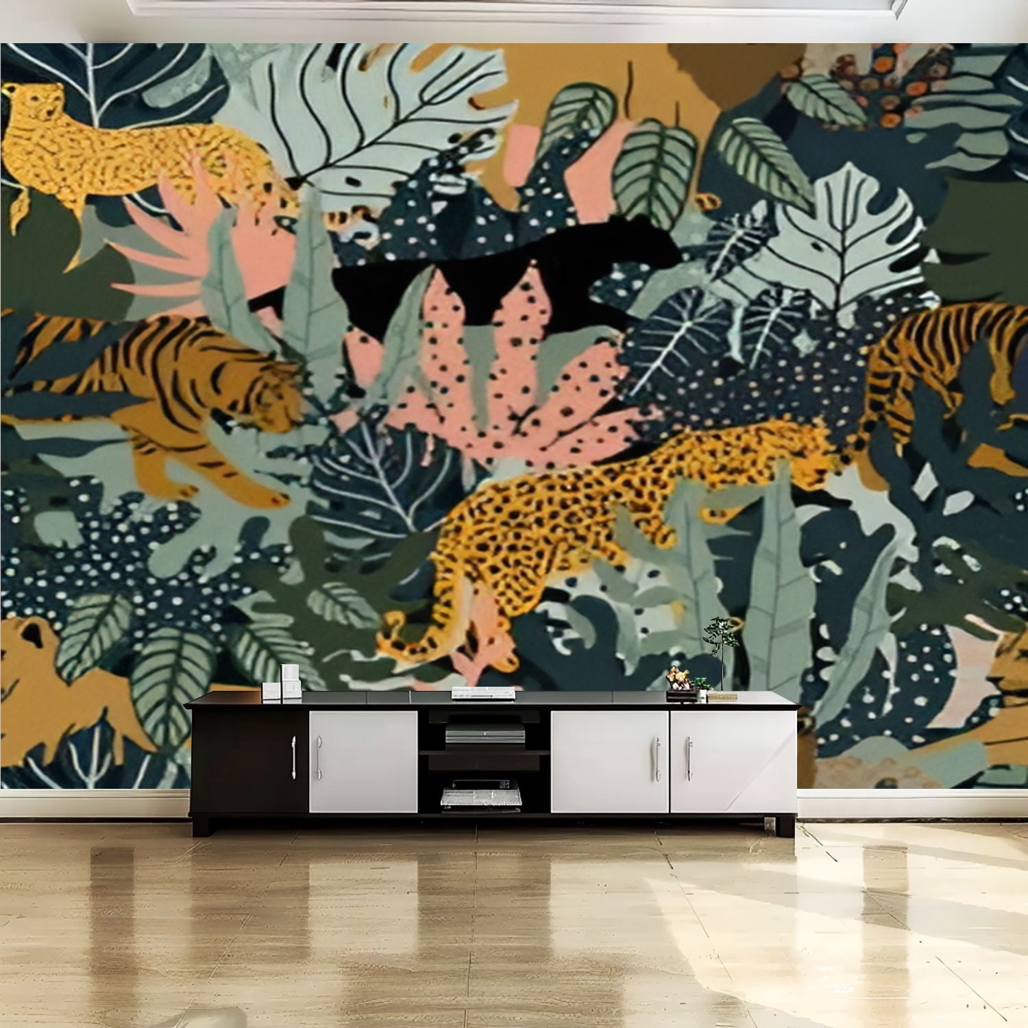 Peel and Stick Canvas Wallpaper Wall Mural seamless pattern leopard ...