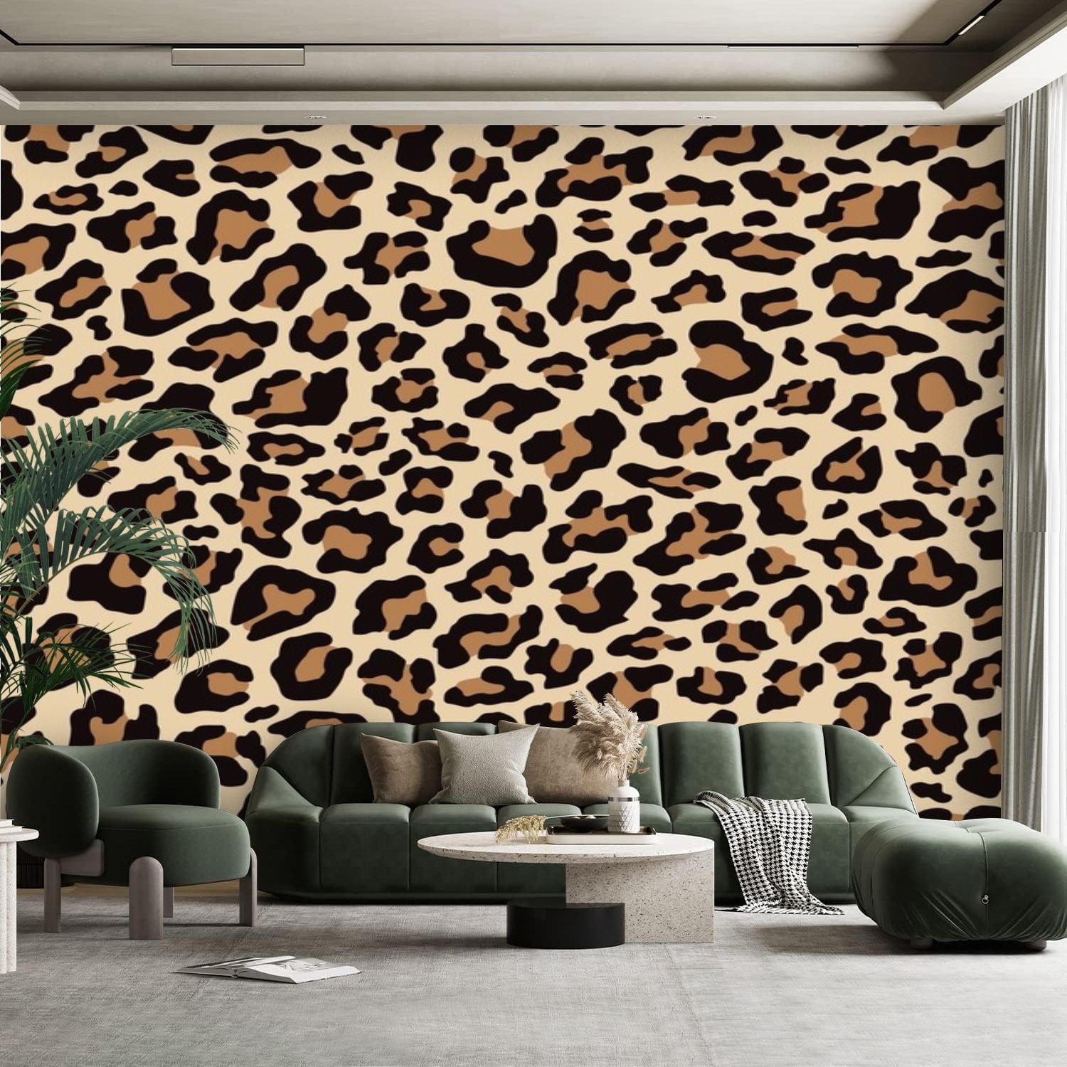 Peel and Stick Canvas Wallpaper Wall Mural seamless print leopard skin ...