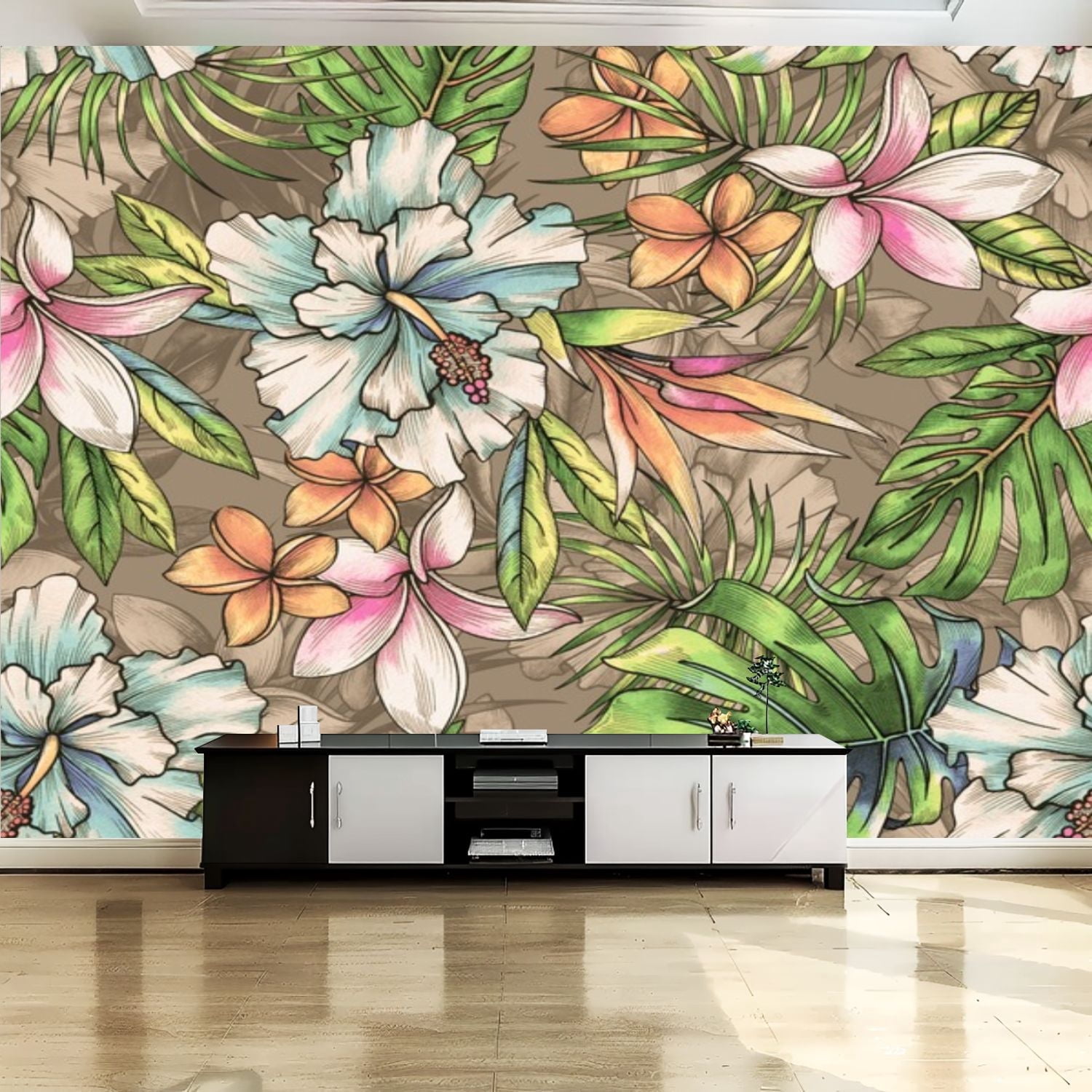 Peel and Stick Canvas Wallpaper Wall Mural seamless tropical classic ...