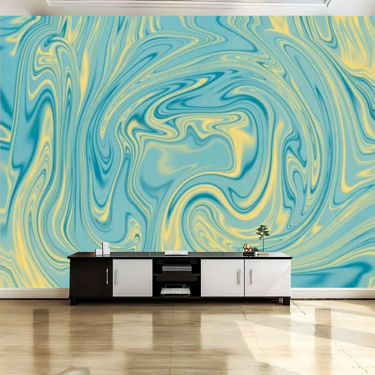 Peel and Stick Canvas Wallpaper Wall Mural vibrant swirling blue yellow ...
