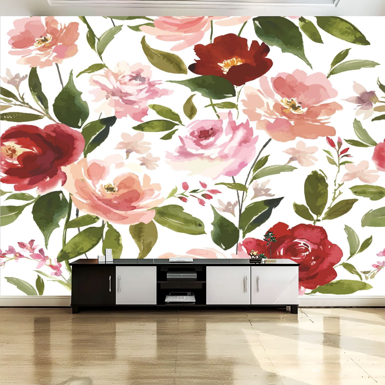 Peel and Stick Canvas Wallpaper Wall Mural watercolor flower continuous ...