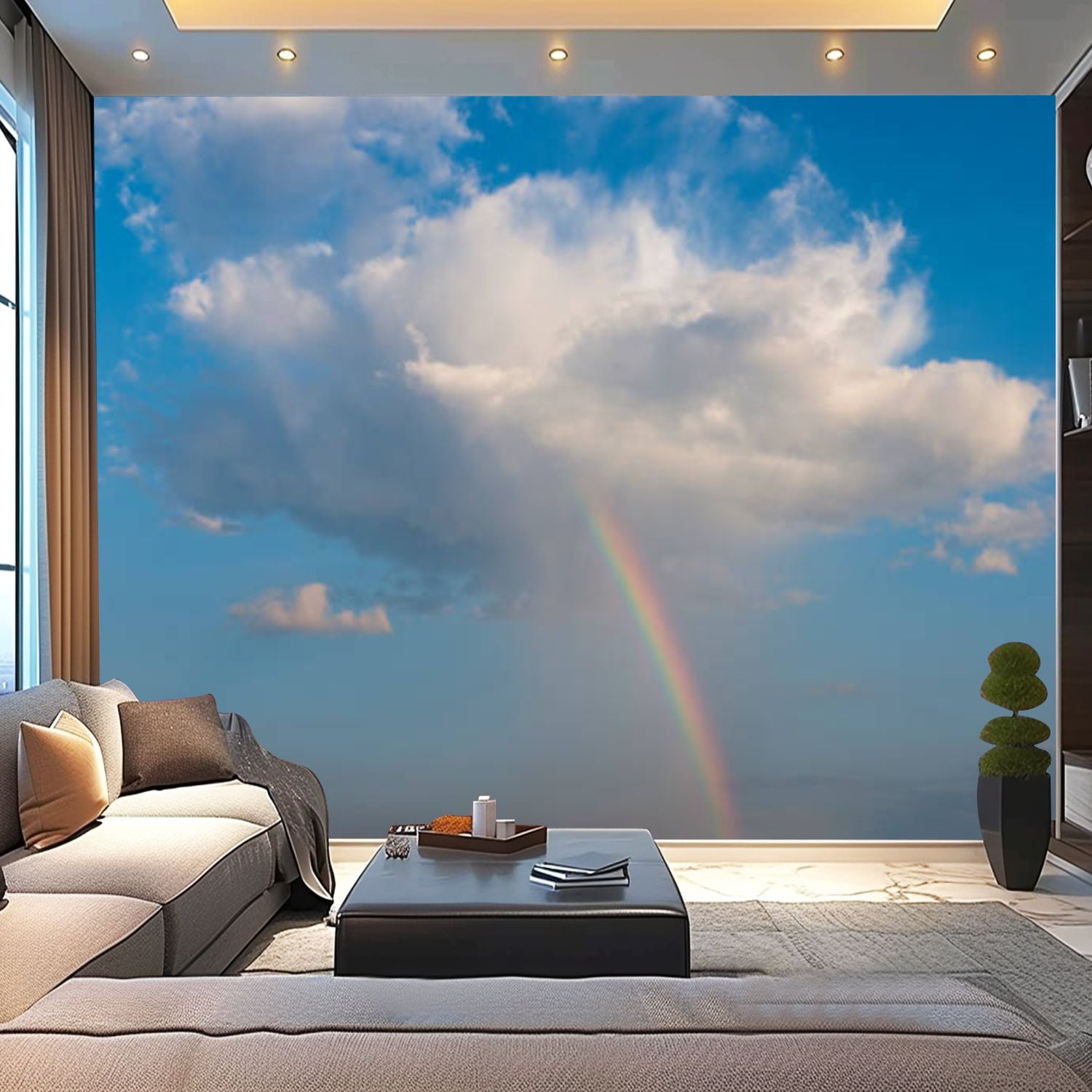 Peel and Stick Canvas Wallpaper blue sky big cloud rain rainbow that ...