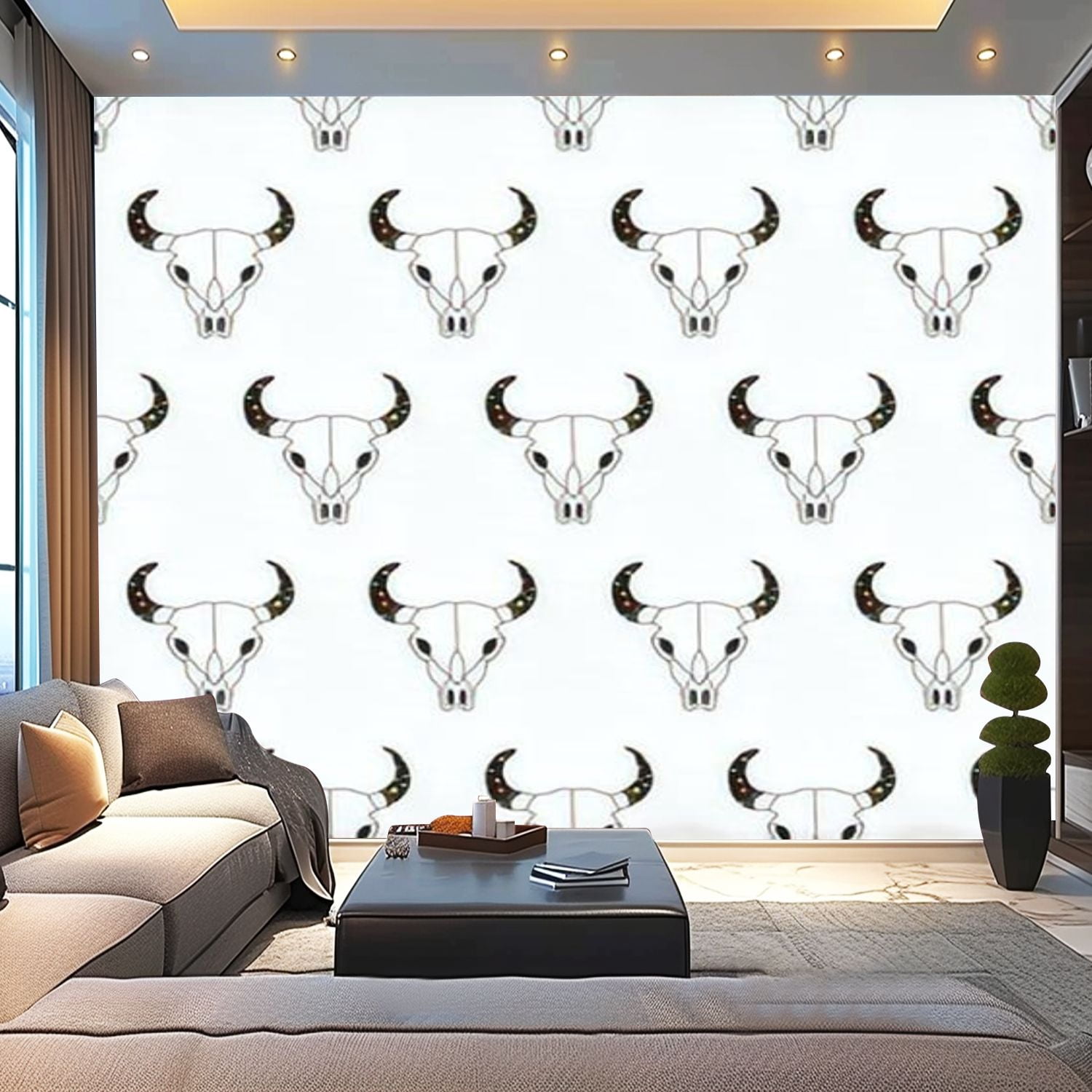 Peel and Stick Canvas Wallpaper skull seamless pattern Cow skull — free download