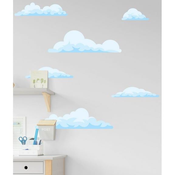 Fluffy Cloud Wall Decals, Set of 16 Clouds, Watercolor Wall Stickers for Nursery, Classroom or Playroom A001