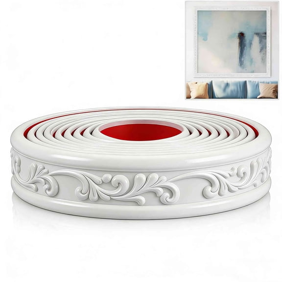 Peel and Stick Crown Molding Trim, 1.77" x 78.7" Flexible Molding Trim Self Adhesive Wallpaper Wall Border Mirror Frame Baseboard Cabinet for Home Decor Edge Background (White)