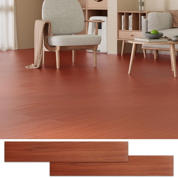 Peel and Stick Floor Tile, 12 Pcs 18 Sq.Ft Waterproof Wood Grain Luxury Vinyl Plank Flooring, Easy DIY Self Adhesive Vinyl Floor for Kitchen, Living Room, Bedroom, RV, Reddish Brown Cherry