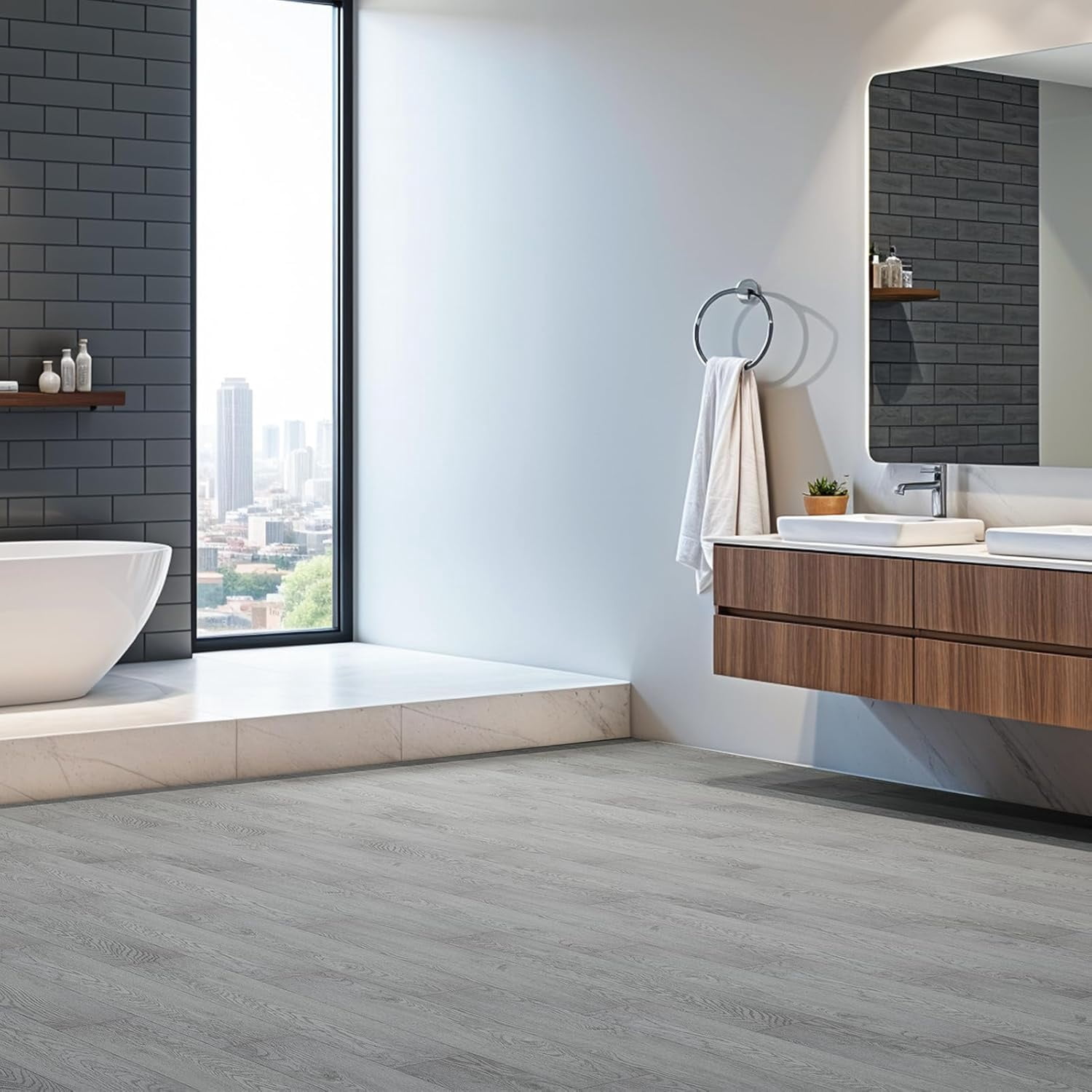 Peel and Stick Floor Tile, 36Packs 54 Sq. Ft Vinyl Flooring Plank 36"x 6" Peel and Stick Vinyl Flooring Tile Waterproof Wood Grain for Bedroom, Living Room, Kitchen, RV(White Gray)