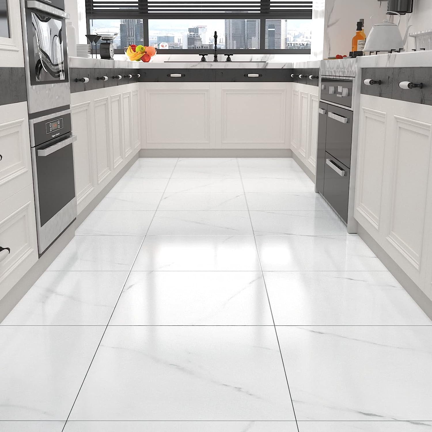 Peel and Stick Floor Tile Bathroom 12" x 12" 20 PCS White Marble Vinyl ...