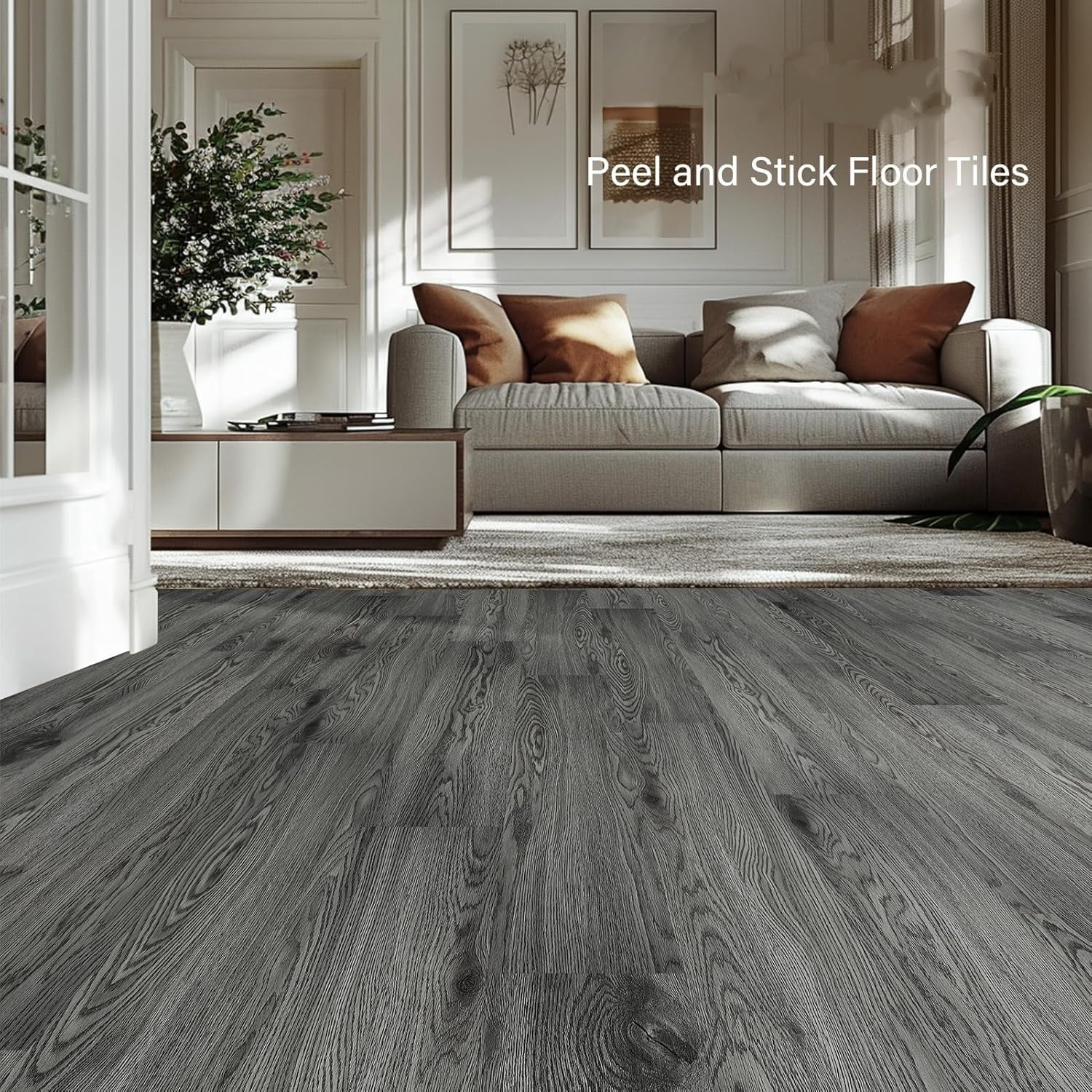 Peel and Stick Floor Tile Vinyl Flooring, Waterproof Vinyl Plank Flooring 36-Pack 54 Sq.Ft Wood Grain Self Adhesive Peel and Stick Flooring for Bedroom, Living Room, Kitchen, RV(Natural Gray)