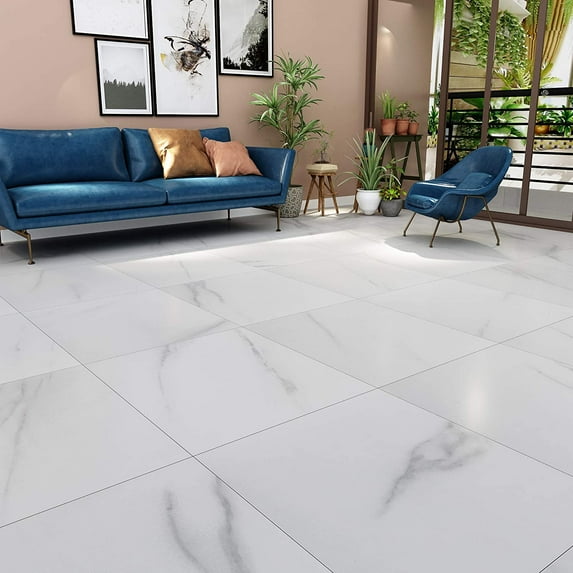 Peel and Stick Floor Tile White 12X12 Inch 32 Pack Self Adhesive Vinyl Flooring Peel and Stick Tiles for Kitchen Bedroom Rental Waterproof Laminate Flooring Bathroom Linoleum Flooring Tiles