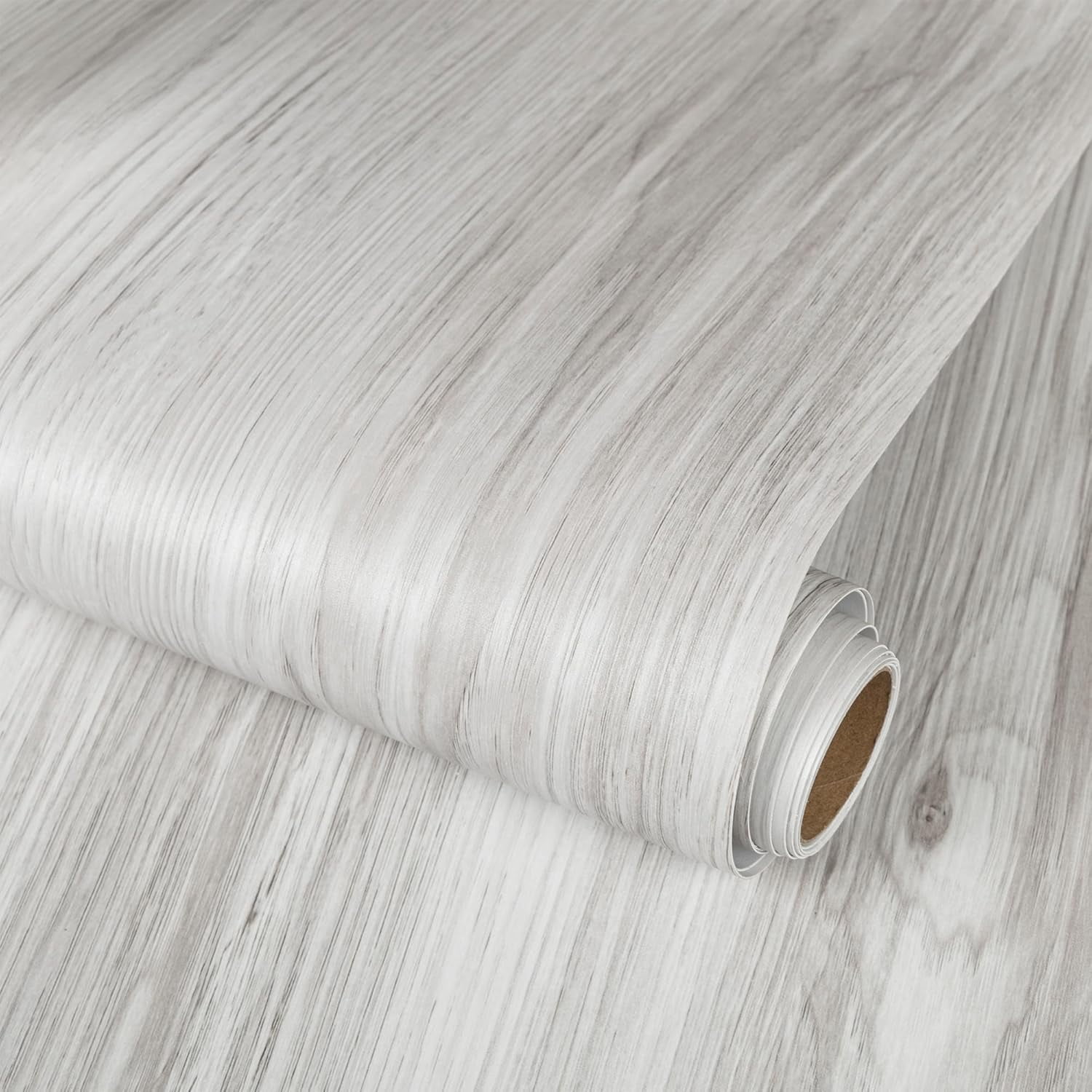 Peel and Stick Floor Tiles: 11.8x137.8inch Wood Grain Texture, Self-Adhesive and Waterproof Vinyl Flooring Roll, No Residue Ash White Flooring for Bathroom, Kitchen, Bedroom (Covers 11.3 Sq.Ft)