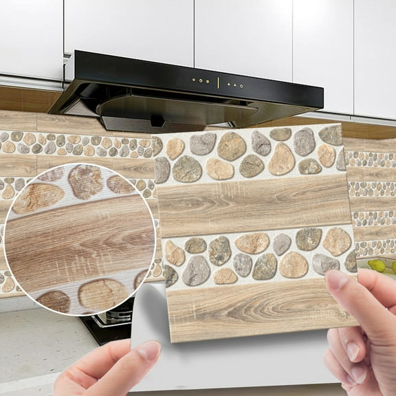 Peel and Stick Floor Tiles Verdsylv 20-Pack Wood Grain Tile Stickers, Self-Adhesive Peel and Stick Retro Brick Pattern Floor & Wall Decals for Diy Home Decoration, Waterproof, Wood Wall Decals, A