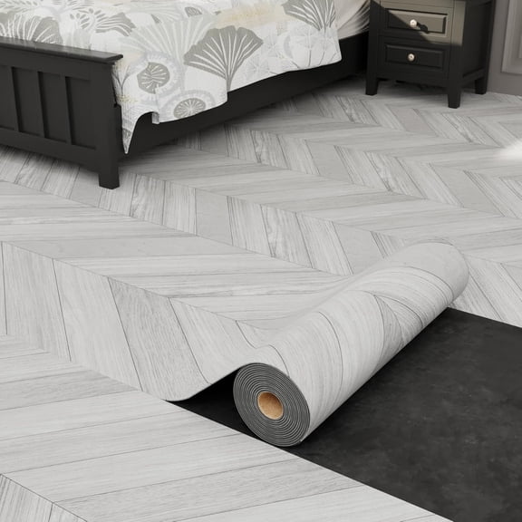 Peel and Stick Herringbone Vinyl Flooring Roll 23"x 196"/32 Sq.Ft, Self Adhesive Vinyl Floor Tiles Wood Plank Flooring Waterproof Wear-Resistant for Any Room, DIY Floor Coverings, Light Wood