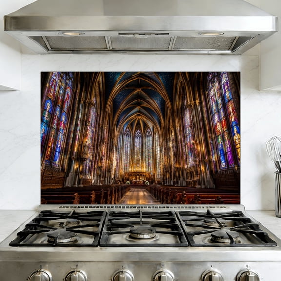 Peel and Stick Kitchen Backsplash Mural sainte chapelle paris beautiful stained glass beautiful church, 35.4" x 23.6" Oil Proof Vinyl Wallpaper for Stove & Fireplace