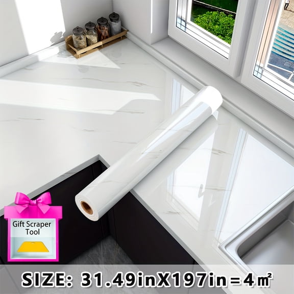 Peel & Stick Marble Wallpaper with Scraper Tool - Waterproof Oil-Resistant Vinyl Stickers for Kitchen Backsplash/Countertop & Bathroom Furniture Makeover