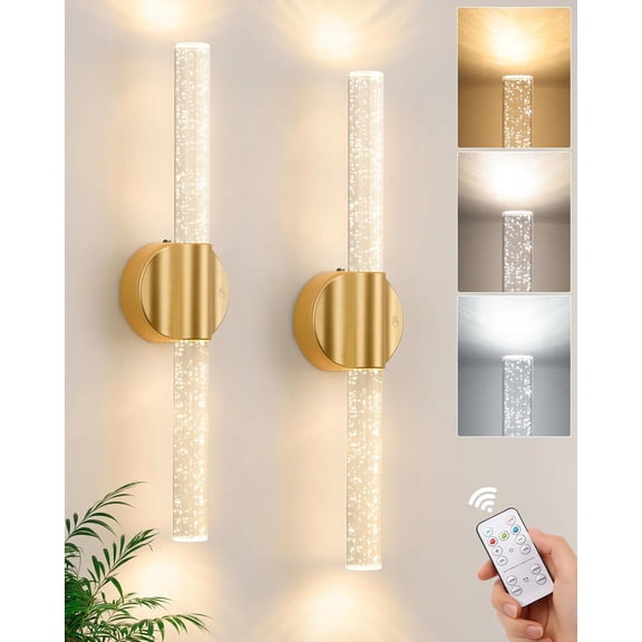 Peel and Stick Operated Wall Sconces Set of 2, Rechargeable Linear Wall Lights for Bedroom, Sconces with Remote& Control, 3CCT&Dimmable Wall Lamp for Living Room