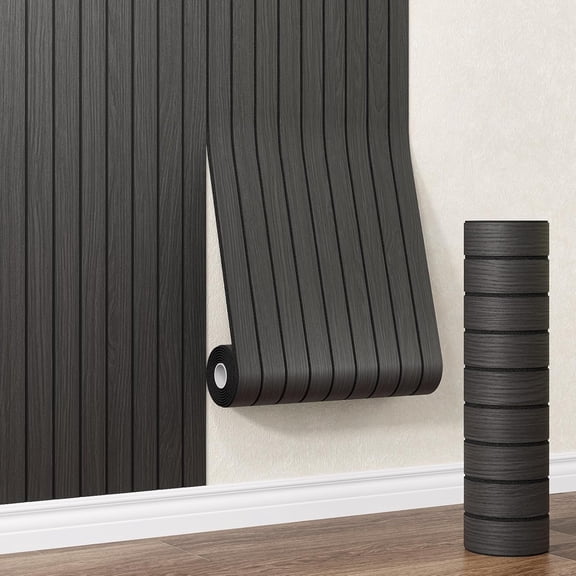 Peel and Stick PVC Slat Wall Panel 236"x15.75"(25.8 ft²) Faux Wood Slat Panels, Self-Adhesive Wood Grain Wallpaper, 3D Soundproof Wall Panels for Bedroom Bathroom Walls & Ceilings, Black