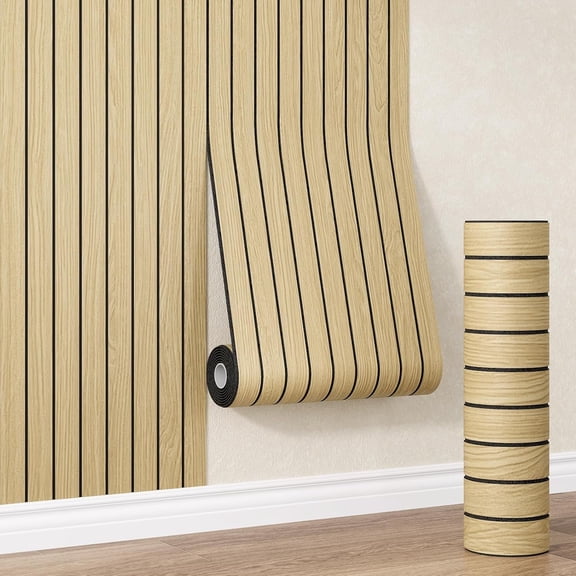 Peel and Stick PVC Slat Wall Panel 236"x15.75"(25.8 ft2) Faux  Slat Panels, Self-Adhesive  Grain Wallpaper,  Soundproof Wall Panels for Bedroom Bathroom Walls & Ceilings, Oak