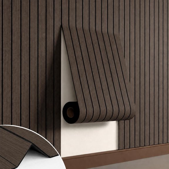 Peel and Stick PVC Slat Wall Panel, 3D Faux Smoked, 15.8" x 118" | Wood Grain Self Adhesive Wallpaper, Flexible Wood Slat Wall Paneling, Noise Reducing Decorative for Bedroom Living Room