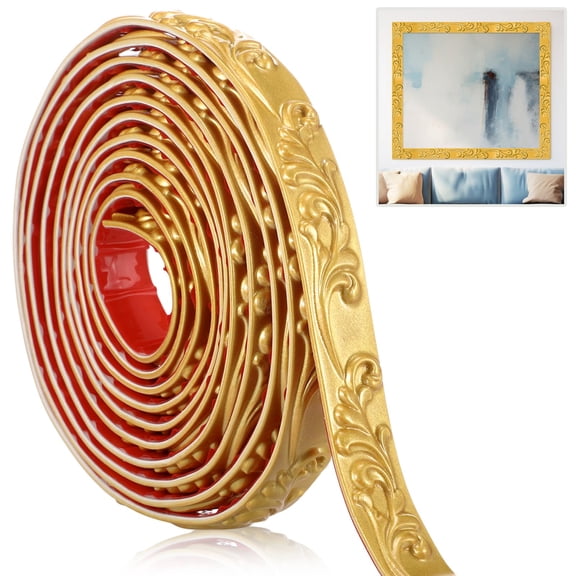Peel And Stick Pvc Crown Molding Trim Flexible 13.1 Ft X 1" Sadhesive Wallpaper Wall Border Mirror Frame Baseboard Cabinet For Home Decor Edgeground(champagne)