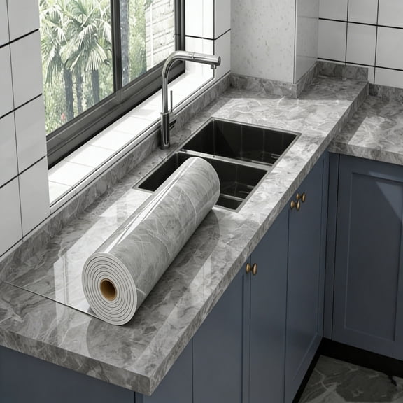 Peel and Stick Self Adhesive Stone Texture Wall Sticker Roll – Oil Proof Waterproof, for Kitchen Backsplash Countertop Bathroom, 15.7x118 Inch, Removable