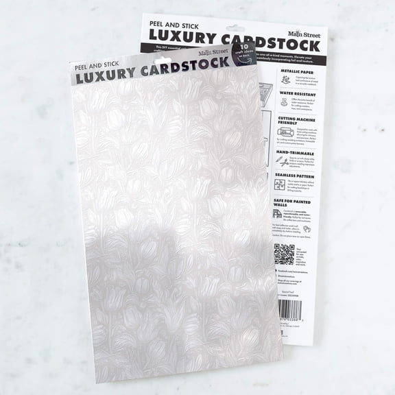 Main Street Silver Craft Paper Peel and Stick Paper. Flourish Embossed Print. 12-Pack of 17.25" x 10" Luxury.   For Art Projects, Crafts, DIY Wedding, Accent Wallpaper
