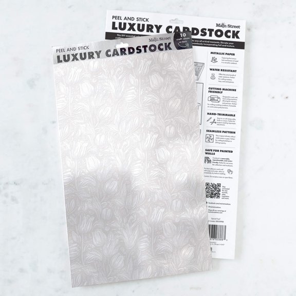 Main Street Silver Craft Paper Peel and Stick Paper. Flourish Embossed Print. 12-Pack of 17.25" x 10" Luxury.   For Art Projects, Crafts, DIY Wedding, Accent Wallpaper